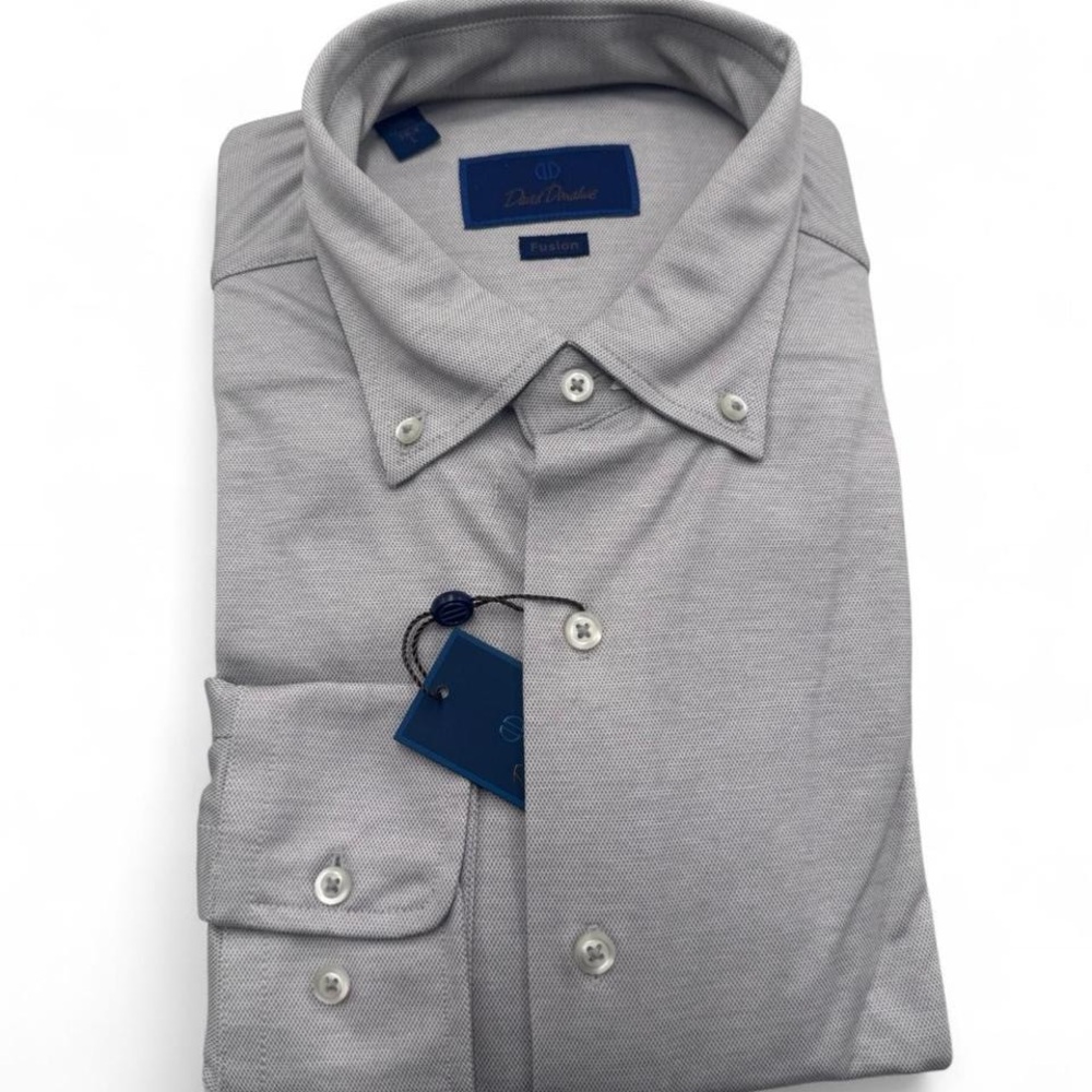 NWT David Donahue grey knit button down shirt size L/16.5 neck